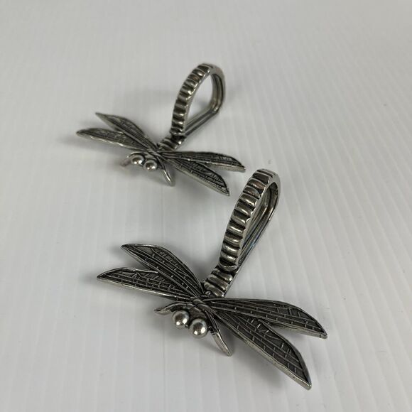 Pier 1 Imports Set Of 2 Dragonfly Napkin Rings Silver Pewter Spring - Picture 4 of 7